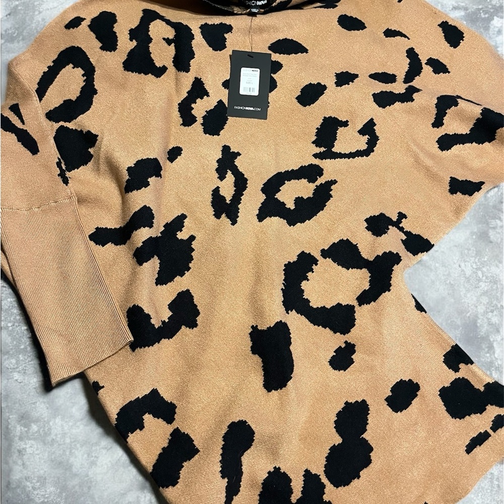 Fashion Nova Tan and Black Cowl Neck Sweater